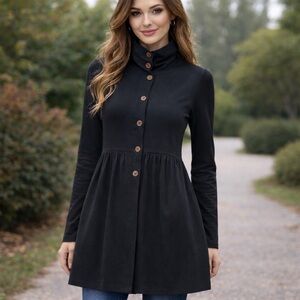 Earth Creations EC Black button jacket with long peplum bamboo organic cotton S 